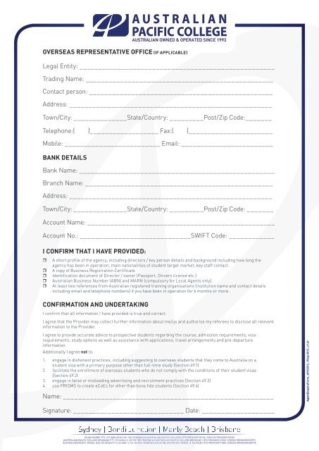 agent enquiry form - Australian Pacific College