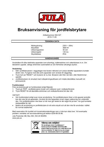 Bruksanvisning fÃƒÂ¶r jordfelsbrytare - Jula