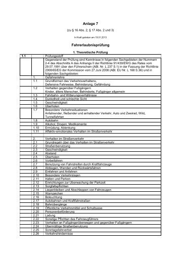 Anlage 7 - Das Fahrerlaubnisrecht