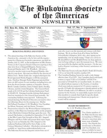 NEWSLETTER - Bukovina Society of the Americas