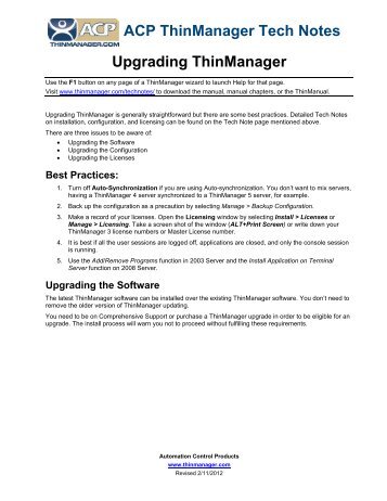 Upgrade ThinManager