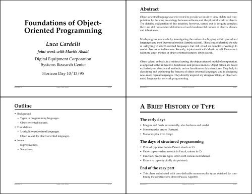 Foundations of Object- Oriented Programming - Luca Cardelli