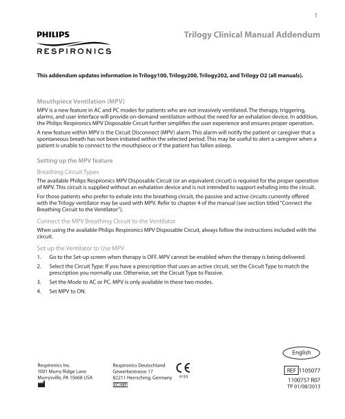Trilogy Clinical Manual Addendum Reliable Respiratory