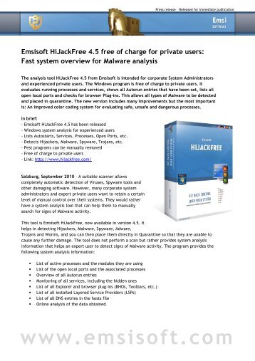 Emsisoft Hijackfree 4.5 free of charge for ... - Emsi Software Gmbh