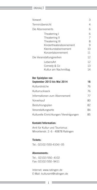 Kulturprogramm 2013/2014 - Stadt Ratingen