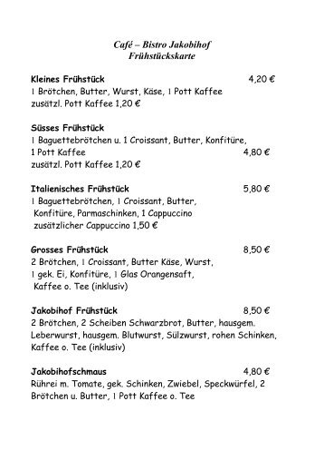 Café – Bistro Jakobihof Frühstückskarte - Café Bistro Jakobihof |Soest