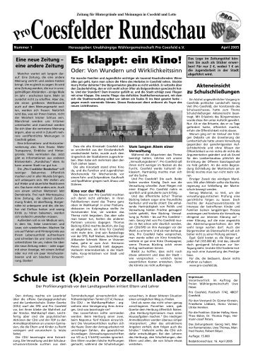 Es klappt: ein Kino! Schule ist (k)ein Porzellanladen - Pro Coesfeld eV