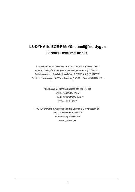 LS-DYNA ile ECE-R66 YÃ¶netmeliÄi'ne Uygun OtobÃ¼s ... - Figes.com.tr