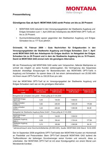 Netzgebiet Stadtwerke Augsburg/Erdgas Schwaben - Montana