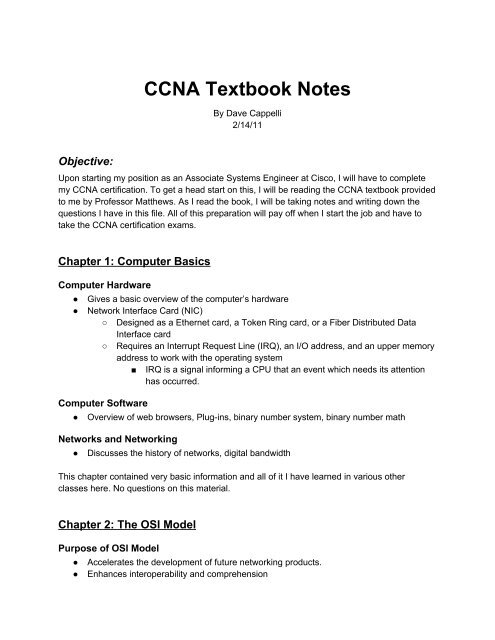 CCNA Textbook Notes
