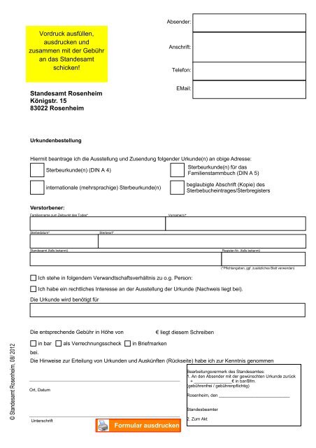 Anforderung Sterbeurkunde