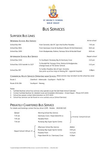 Bus Services - Local and northern NSW - St Hildas School