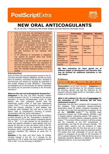 NEW ORAL ANTICOAGULANTS - GGC Prescribing