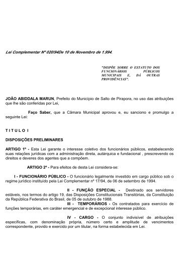 Estatuto dos Funcionários Publicos - Câmara Municipal de Salto de ...