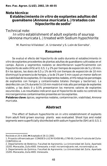 Establecimiento in vitro de explantes adultos del guanÃ¡bano