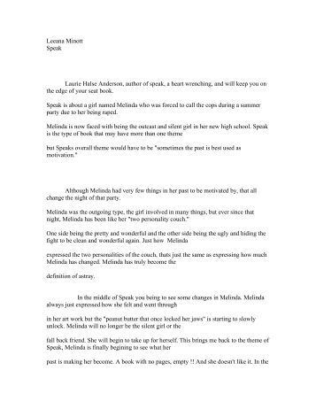 Speak Laurie Halse Anderson Essay Questions Can You Write My Paper Speak Laurie Halse Anderson Essay Questions Who Can Do My Business Plan also Comparative Essay Thesis Statement Good Health Essay