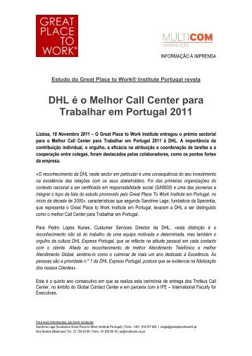 DHL Ã© o Melhor Call Center para Trabalhar em Portugal 2011
