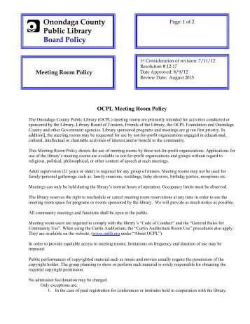 Meeting Room Policy - Onondaga County Public Library