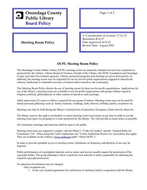 Meeting Room Policy - Onondaga County Public Library