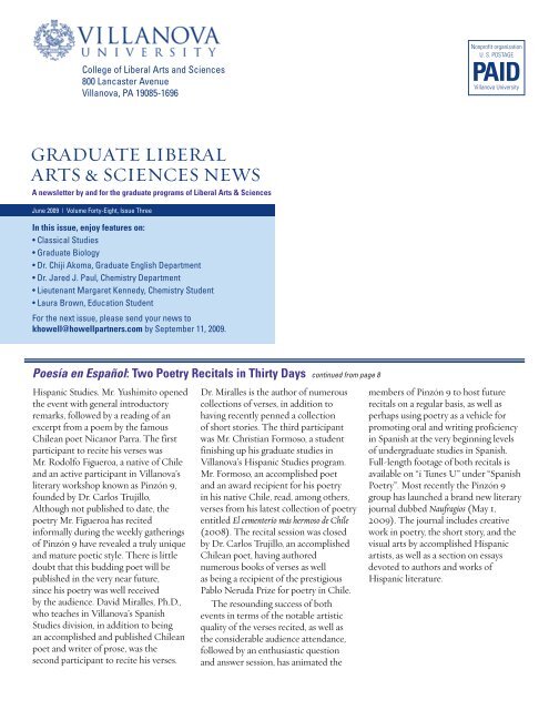 graduate liberal arts & sciences news - Villanova University