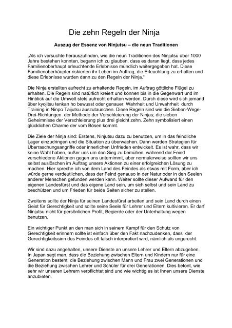 Die Zehn Regeln Der Ninja Bujinkan Ninpo Dojo Aschersleben E V