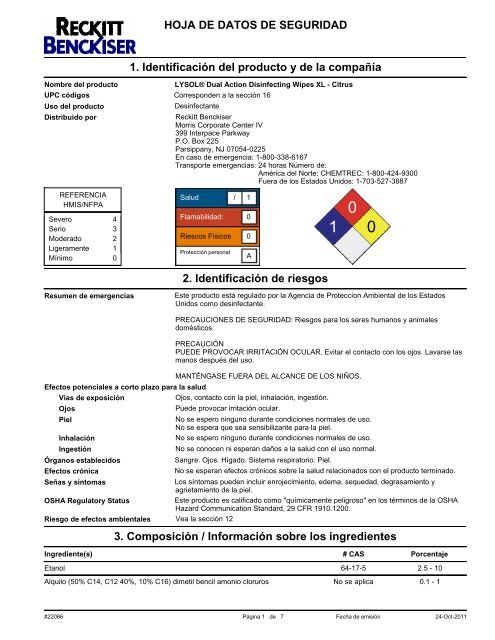 HOJA DE DATOS DE SEGURIDAD 1. Identificación del producto y ...