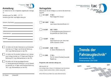 Einladung Seminarreihe "Trends der Fahrzeugtechnik" - ofraCar