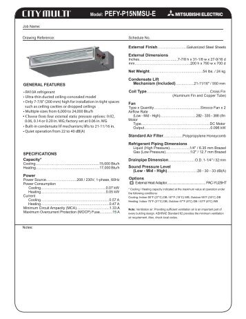 Model: PEFY-P15NMSU-E - Mitsubishi Electric Sales Canada Inc.