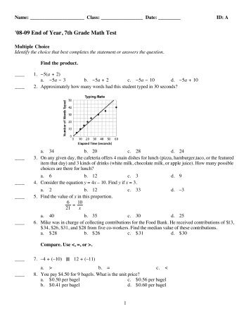 '08-09 End of Year, 7th Grade Math Test - Luverne Public Schools