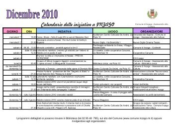 Calendario delle iniziative a INZAGO