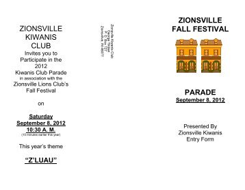 ZIONSVILLE KIWANIS CLUB ZIONSVILLE FALL FESTIVAL PARADE