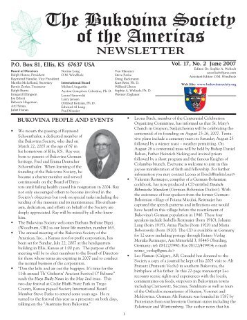 NEWSLETTER - Bukovina Society of the Americas