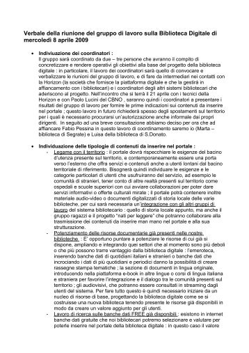 Verbale della riunione del gruppo di lavoro sulla Biblioteca Digitale ...