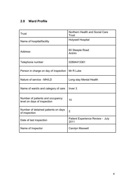 Inver 3, Holywell Hospital - 31 July and 1 August 2012