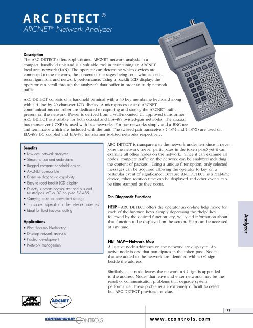 Arcnet Building ARC DETECT - ARCNET Network Analyzer - Contemporary Controls