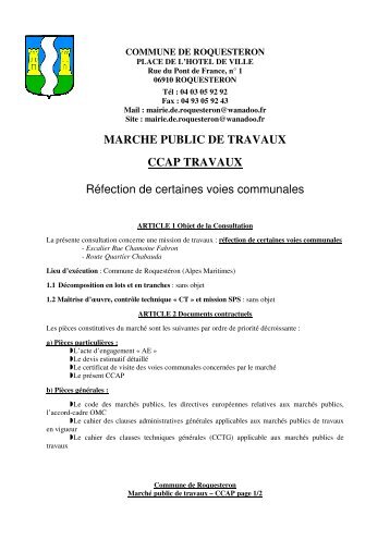 MARCHE PUBLIC DE TRAVAUX CCAP TRAVAUX RÃ©fection de ...