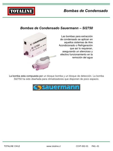 Bomba de Condensado Sauermann.pdf - Totaline Chile