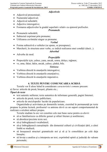 LIMBA STRÄINÄ ProgramÄ pentru examenul de bacalaureat ... - AEE