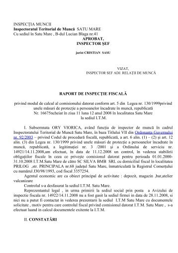 raport inspectie - ITM Satu Mare
