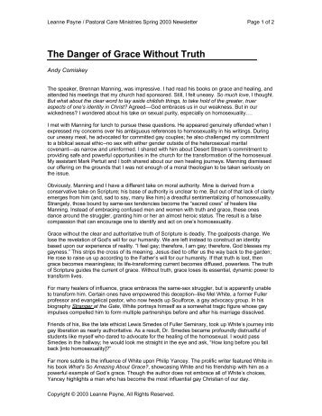 The Danger of Grace Without Truth - Pastoral Care Ministries