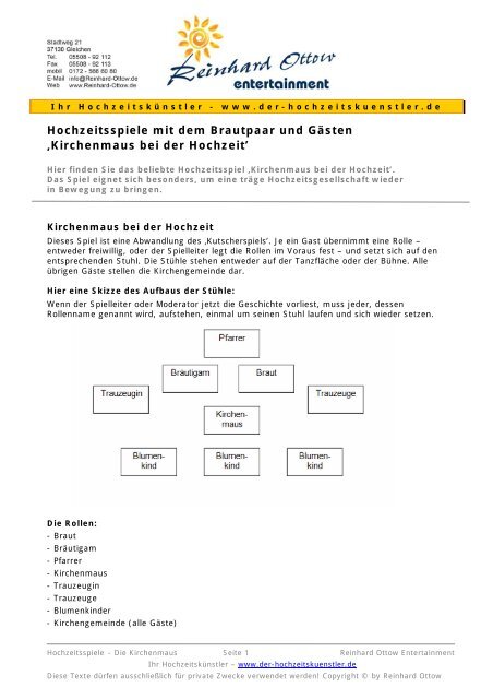 Hochzeitsspiele mit dem Brautpaar und GÃ¤sten âKirchenmaus bei ...