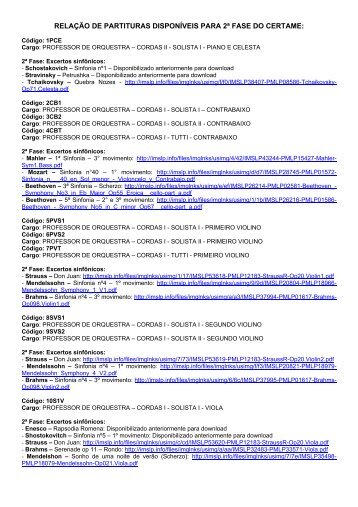 RELAÇÃO DE PARTITURAS DISPONÍVEIS PARA 2ª FASE DO - Caip