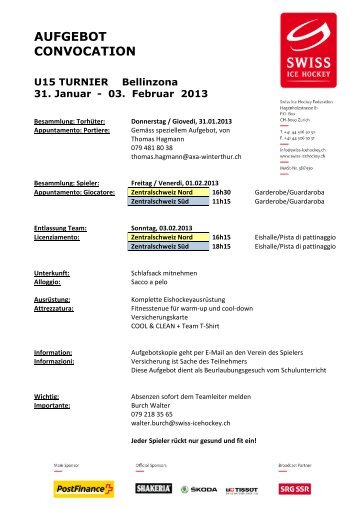 Aufgebot Turnier Bellinzona ZS_1998 - Swiss Ice Hockey