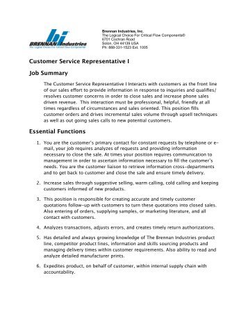 customer service representative job summary