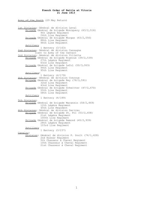 French Order of Battle at Vitoria, 21 June 1813 - CGSC