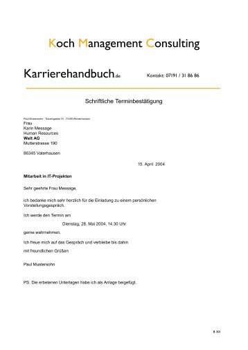 Schriftliche TerminbestÃ¤tigung - Koch Management Consulting