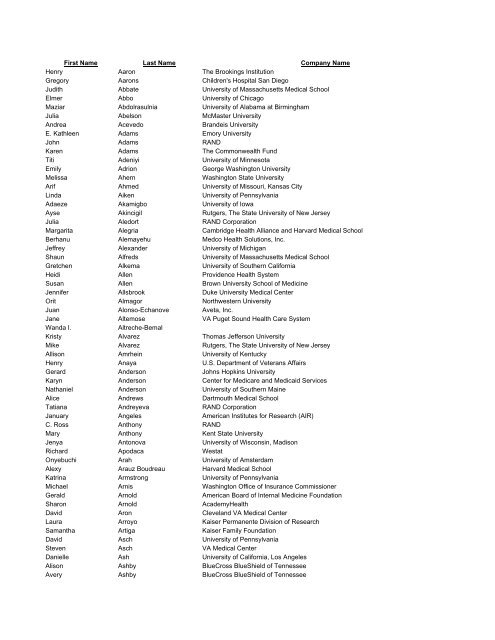 ARM06 Participants - AcademyHealth