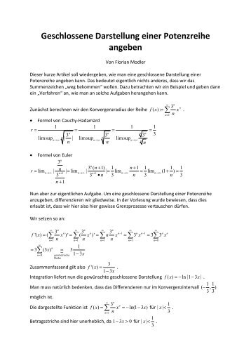 Geschlossene Darstellung einer Potenzreihe angeben