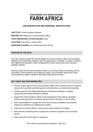 JOB DESCRIPTION AND PERSONAL SPECIFICATION - Farm Africa