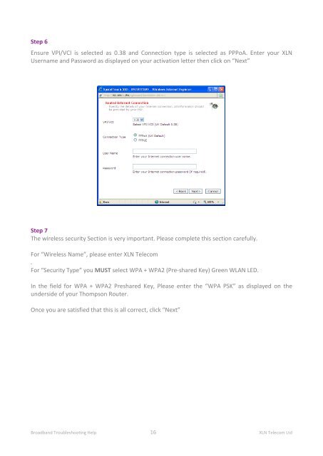 Broadband Setup & Troubleshooting Guide - XLN Telecom